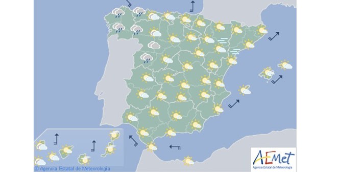 Predicción del tiempo para este 2 de enero. Fuente: AEMET