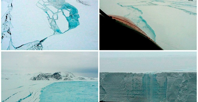 Fotos de la barrera de hielo Larsen, en la Antártida, tomadas en 2002. / REUTERS