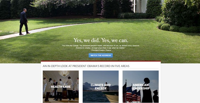 Antiguo aspecto de la web de la Casa Blanca con Obama de presidente.