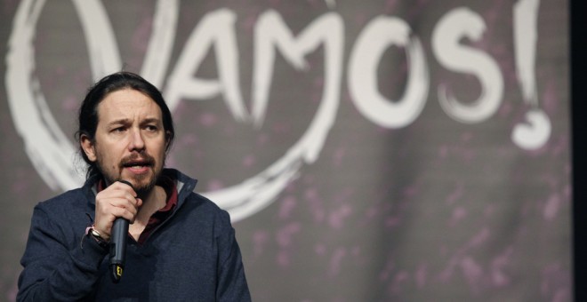 El líder de Podemos, Pablo Iglesias, durante la clausura de la II Asamblea Estatal de Vamos!. EFE/Víctor Lerena