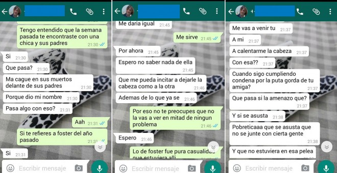 Secuencia de WhatsApp de Lucía a una conocida que intermedia para que no vuelva a agredir a su amiga.