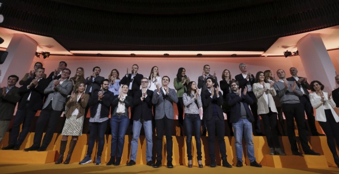 El líder de Ciudadanos, Albert Rivera, ha presentado en un gran acto en Madrid a los miembros de su nueva Ejecutiva. EFE/Fernando Alvarado