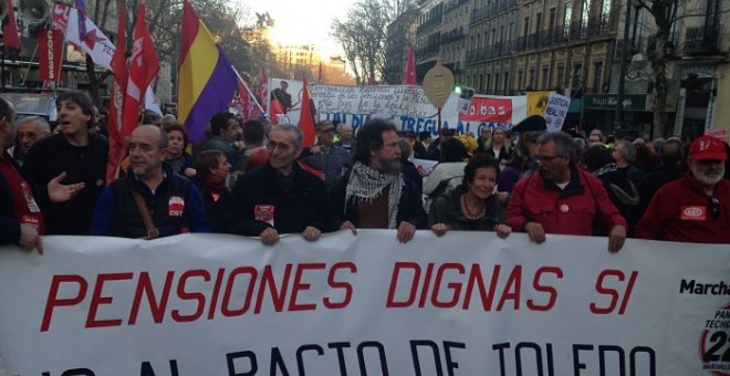 Imagen de la cabecera de la manifestación en Madrid. PÚBLICO