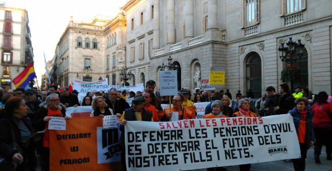 Manifestants a Barcelona de les Marxeas per la Dignitat