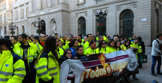 Estibadors en manifestació al centre de Barcelona