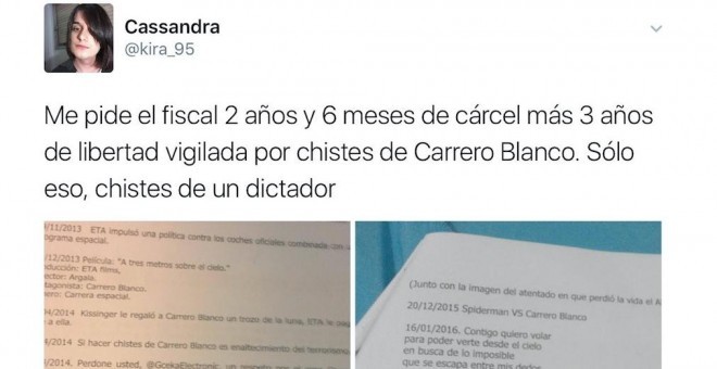 Imagen de archivo de Cassandra Vera Paz mostrando la citación de la Audiencia Nacional por sus comentarios en Twitter / TWITTER