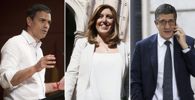 Los aspirantes a las primarias del PSOE, el ex secretario general socialista Pedro Sánchez, la presidenta andaluza Susana Díaz y el exlehendakari Patxi López. EFE