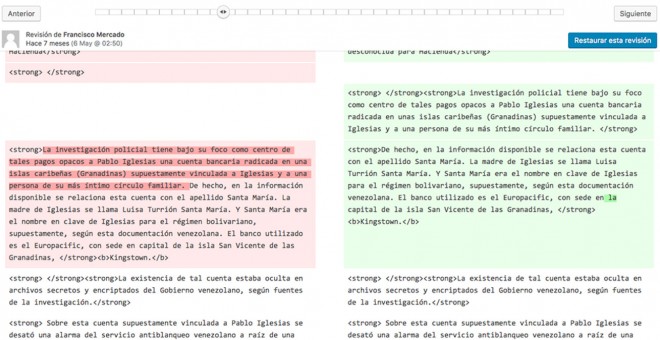 Párrafo en el que Mercado explica la versión sobre el segundo apellido de la madre de Pablo Iglesias y el supuesto nombre de la cuenta de Las Granadinas.