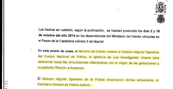 Informe de la Policia Judicial a la Comisión de Investigación: el ministro encarga al DAO una investigación interna que se encomienda al Comisario General de Policía Judicial.