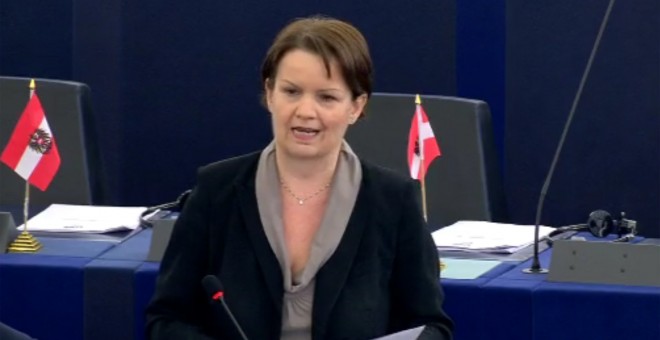 La eurodiputada de Liga Norte, Mara Bizzotto, durante su intervenciÃ³n en el Parlamento Europeo.