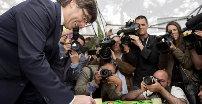 El president de la Generalitat, Carles Puigdemont, avui a Barcelona. EFE / Marta Pérez