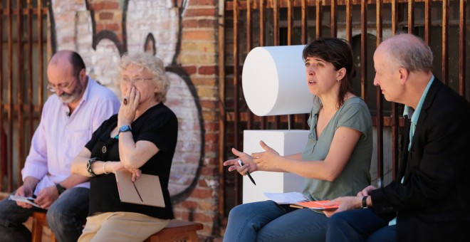 Xavier Giró, Isabel Clara Simó, Laia Altarriba i Martxelo Otamendi, en la presentació del projecte 'Jornada'