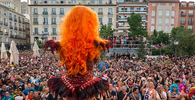 Plaza de Pedro Zerolo durante el pregón del año pasado. WorldPrideMadrid2017