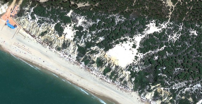Vista aérea de la playa del Parador de Mazagón (Huelva).- GOOGLE MAPS
