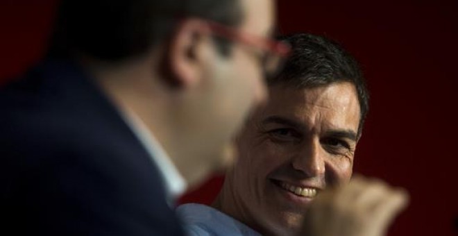 El secretari general del PSOE, Pedro Sánchez i el primer secretari del PSC, Miquel Iceta. EFE/Quique García