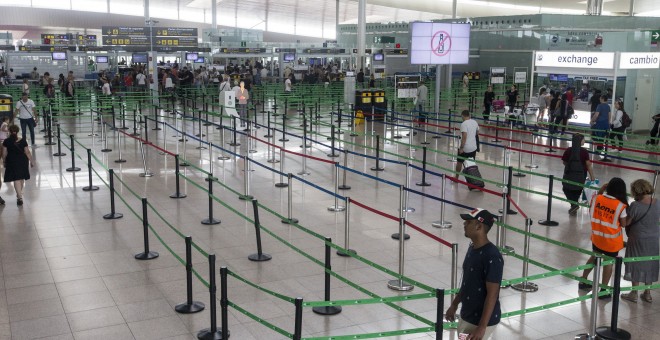 El Aeropuerto de El Prat durante su tercera jornada de huelga indefinida el pasado 16 de agosto. EFE