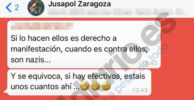 Captura de la conversación de WhatsApp entre varios agentes de policía. / eldiario.es