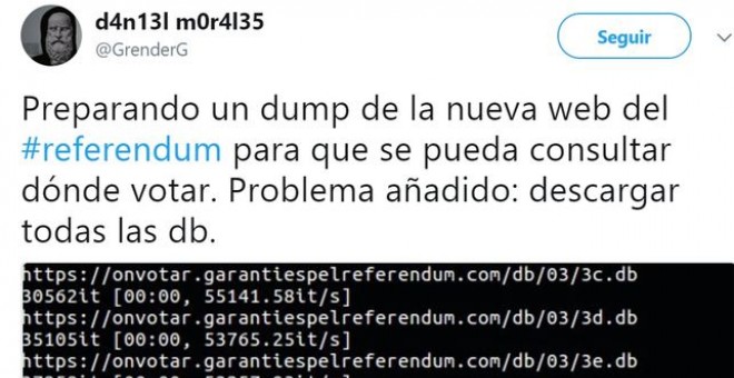 Mensaje en Twitter del joven detenido, con información sobre la forma de consultar la página web del referéndum de Catalunya.