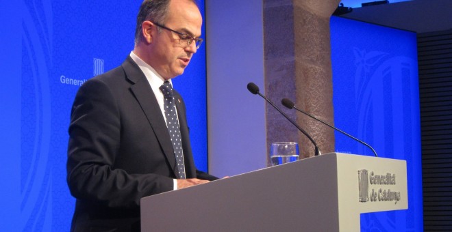 El portavoz del Govern, Jordi Turull, durante la rueda de prensa de este martes.