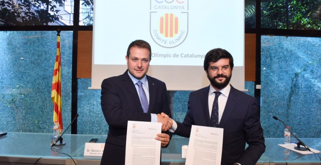 1) Gerard Figueras i Gerard Esteve, després de signar la carta que han fet arribar al COI / Comitè Olímpic de Catalunya