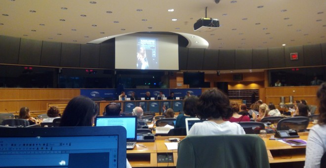 Imagen de la conferencia 'Justicia Climática' organizada por Los Verdes en en el Parlamento Europeo./PÚBLICO