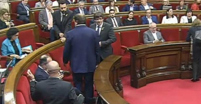 Puigdemont en el Parlament.