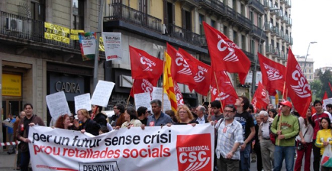 Manifestación de la Intersindical-CSC organizada en Barcelona.