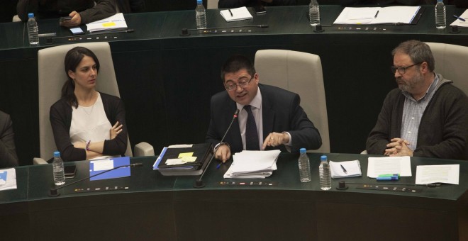 Carlos Sánchez Mato, responsable del Área Económica del Ayuntamiento de Madrid, en una intervención en el pleno municipal. E.P.