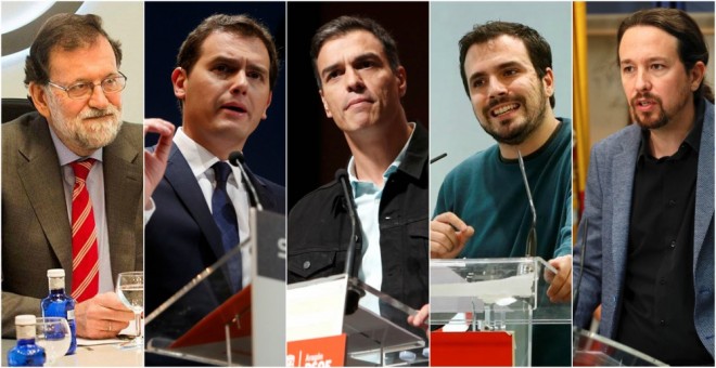 Mariano Rajoy, Albert Rivera, Pedro Sánchez, Alberto Garzón y Pablo Iglesias. EFE