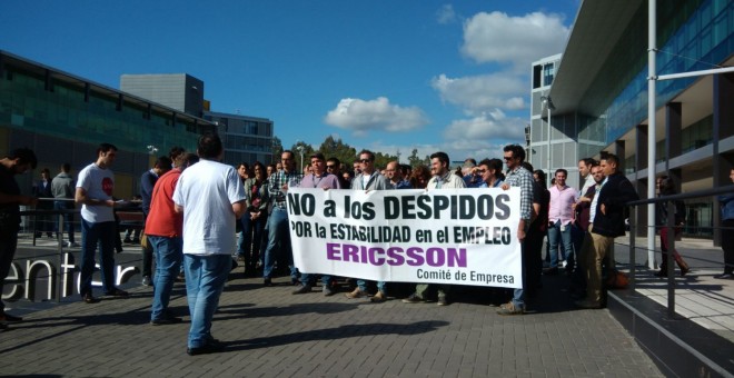 Trabajadores de Ericsson en Málaga protestan contra el último ERE de la multinacional.- CCOO