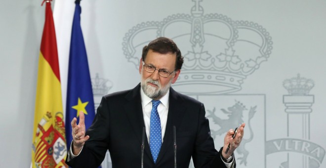 El presidente del Gobierno, Mariano Rajoy, durante la rueda de prensa en el Palacio de la Moncloa tras las elecciones del 21-D. REUTERS/Sergio Perez