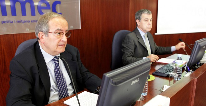 El president de Pimec, Josep González, i el director de l'Observatori Pimec, Modest Guinjoan. Andrea Zamorano.