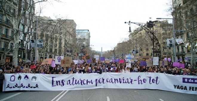 Cabecera de la manifestación en Barcelona. /JOEL KASHILA