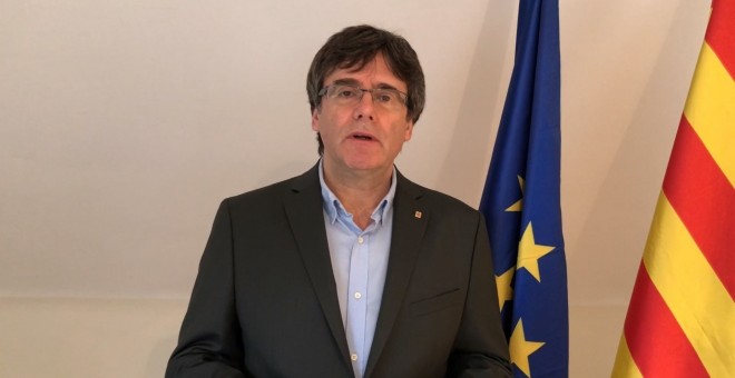 Carles Puigdemont, en un vídeo difundido durante un acto en Reus. / EP