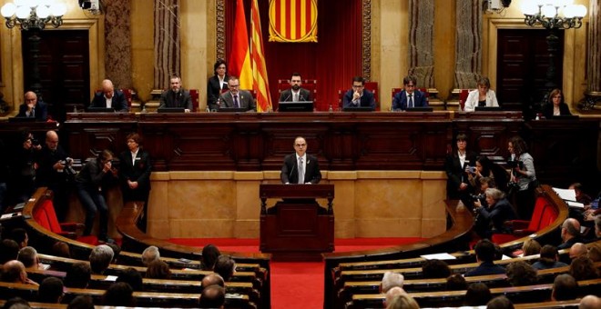 El candidato de Junts per Catalunya (JxCat) , Jordi Turull, durante el debate de investidura. EFE/Alberto Estévez
