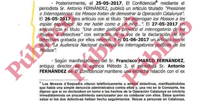 Fragmento del informe de la Policía Nacional sobre los materiales incautados a los Mossos d'Esquadra.