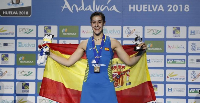 Carolina Marín hace historia con su cuarto título europeo en su tierra. EFE/Jose Manuel Vidal.