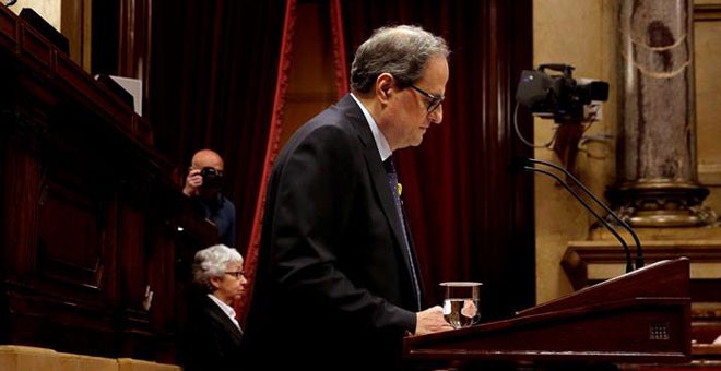 El candidato de JxCat, Quim Torra, interviene en el debate de investidura. / ALBERTO ESTÉVEZ (EFE)