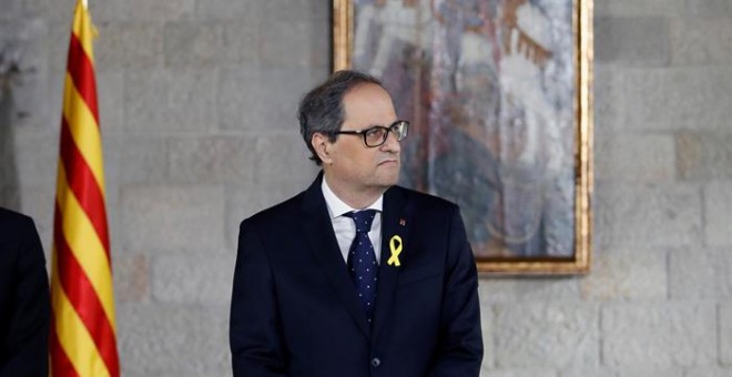 17/05/2018.- Quim Torra toma posesión de su cargo como presidente de la Generalitat en un acto celebrado hoy en el Saló Verge de Montserrat del Palau de la Generalitat. EFE/Alberto Estévez