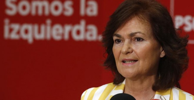 Fotografía de archivo (26/05/2018), de la exministra de Cultura y secretaria de Igualdad del PSOE, Carmen Calvo, que será vicepresidenta del Gobierno de Pedro Sánchez y ministra de Igualdad. EFE/Javier Lizón