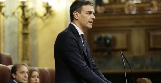 Pedro Sánchez, durante el debate de la moción de censura en el Congreso de los Diputados. 1 de junio de 2018.   CONGRESO.ES