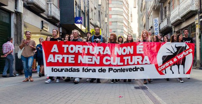 Una manifestación antitaurina en Pontevedra.