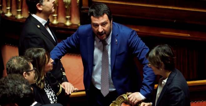 El viceprimero ministro italiano y titular de Interior, Matteo Salvini, durante una sesión del Senado, en Roma. REUTERS/Remo Casilli