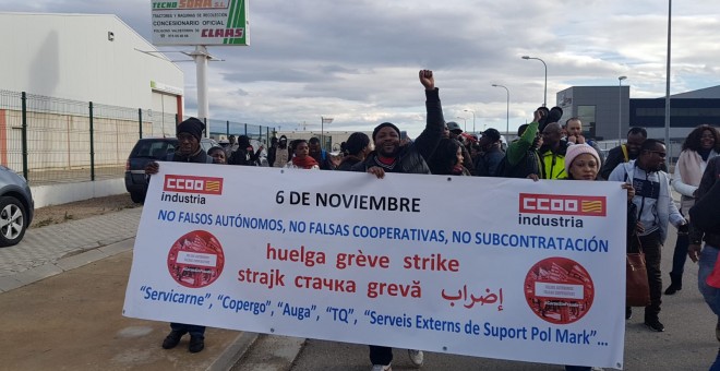 Manifestación de trabajadores de la industria cárnica en Zaragoza.