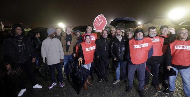 Manifestación de trabajadores de la industria cárnica en Lleida.