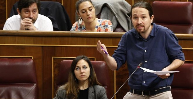 El líder de Podemos, Pablo Iglesias, durante su intervención en una sesión de control al Gobierno. /EFE