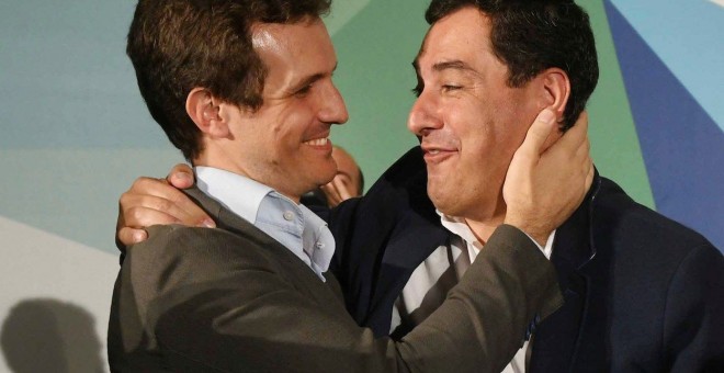 El presidente del Partido Popular, Pablo Casado y el candidato a la Junta de Andalucía, Juanma Moreno Bonilla. EFE