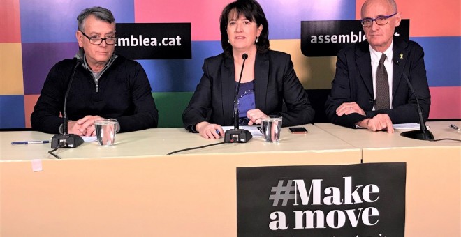 Elisenda Paluzie, presidenta de l'ANC, en la roda de premsa per presentar les mobilitzacions de l'entitat amb motiu del judici de l'1-O. EUROPA PRESS