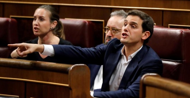 El presidente de Ciudadanos, Albert Rivera, durante el debate de totalidad de los presupuestos este martes en el pleno del Congreso. EFE/Juan Carlos Hidalgo