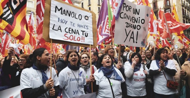 Manifestants durant la passada vaga del 8M a Barcelona. Lluis Gene / AFPJ